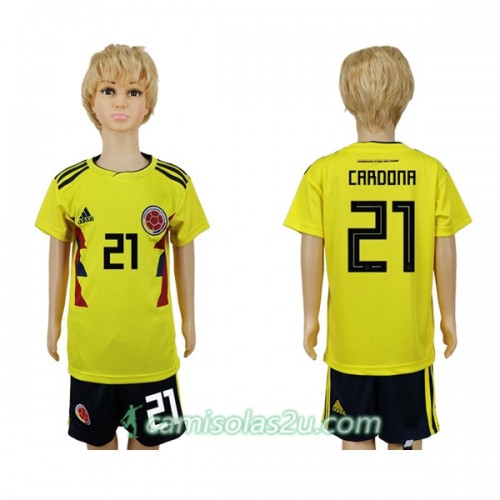 Camisolas de Futebol Colômbia Cardona 21 Criança Equipamento Principal Copa do Mundo 2018 Manga Curta Camisolas de Futebol Colômbia Cardona 21 Criança Equipamento Principal Copa do Mundo 2018 Manga Curta